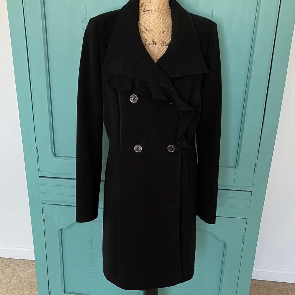 T Tahari Black Double-Breasted Trench Coat